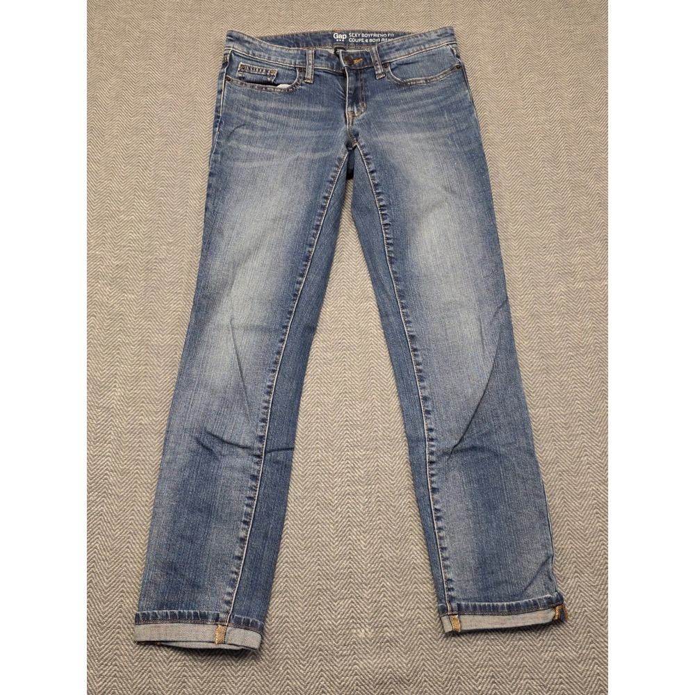 Gap Sexy Boyfriend Fit Medium Wash Blue Straight Leg Denim Jeans Womens‎ Size 0R